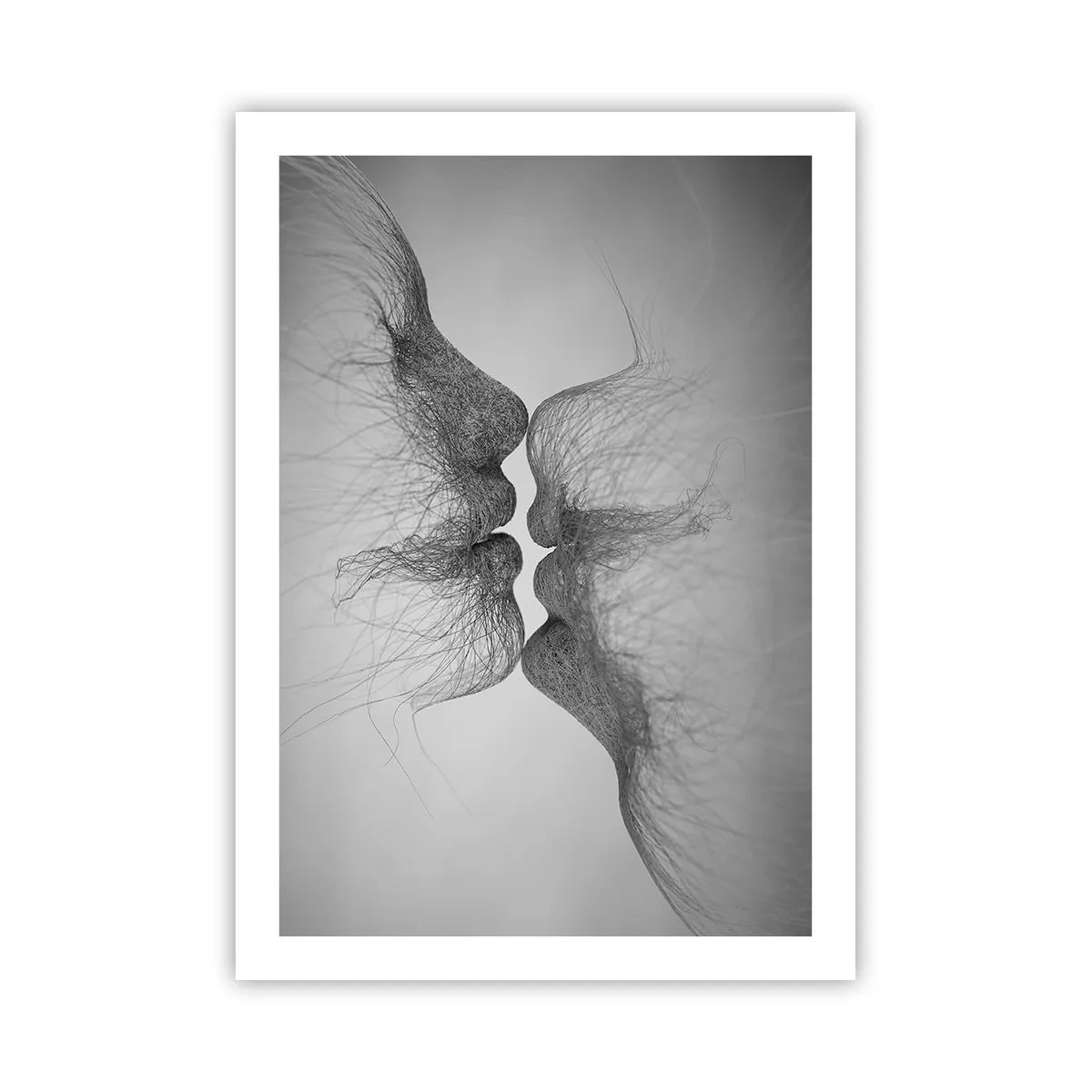 Poster - Abstrakte Gesichter beim Küssen, schwarz-weiß - 50x70cm - Kuss des Windes - Moderne Wanddekoration für Wohnzimmer und Schlafzimmer ARTTOR