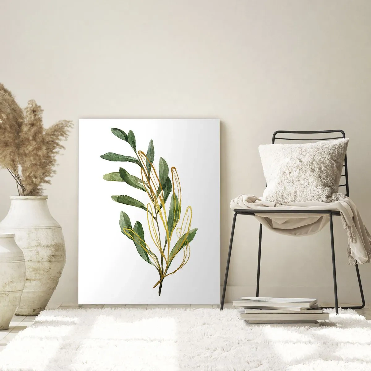 Glasbild - Bild auf glas - Grüner Zweig mit Blättern auf weißem Hintergrund - 70x100cm - Alles was gut ist - Moderne Wanddekoration für Wohnzimmer und Schlafzimmer ARTTOR