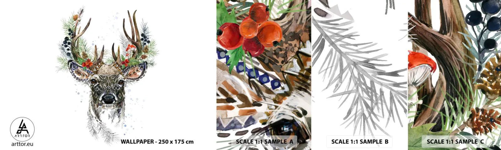 Fototapetenmuster Standard Eco - Im festlichen Gewand - Abstraktion, Reh, Rentier - 100x30 cm