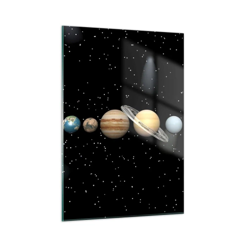 Glasbild - Bild auf glas - Das Sonnensystem vor dem Hintergrund der Sterne im Weltraum - 50x70cm - Und die Planeten werden verrückt und toben ... - Moderne Wanddekoration für Wohnzimmer und Schlafzimmer ARTTOR