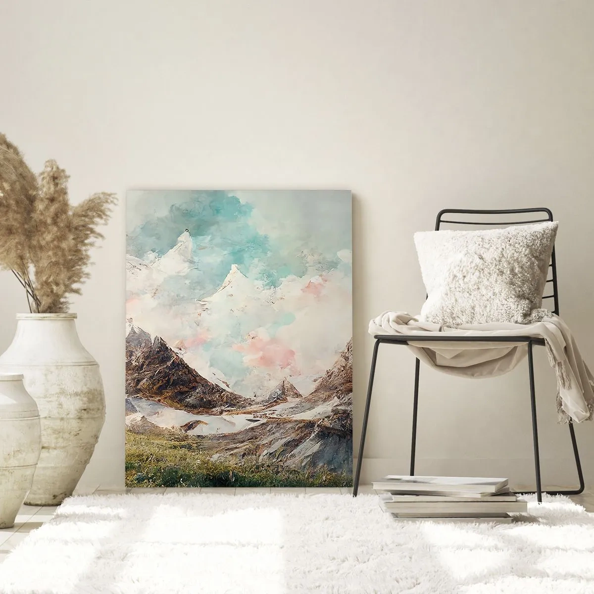 Glasbild - Bild auf glas - Malerische Berge mit pastellfarbenem Himmel - 80x120cm - Felsklingen - Moderne Wanddekoration für Wohnzimmer und Schlafzimmer ARTTOR
