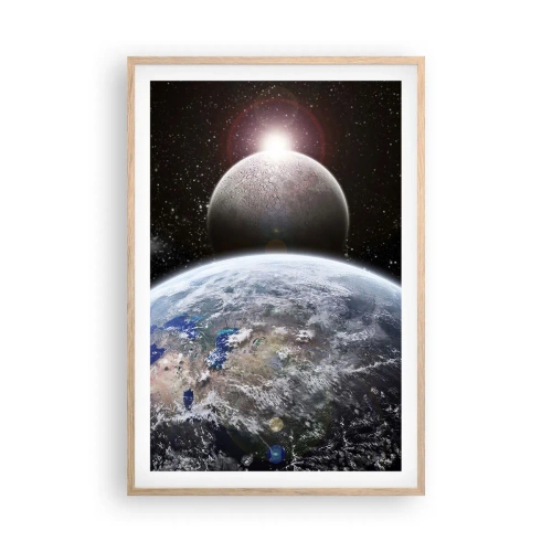 Poster in einem Rahmen aus heller Eiche - Weltraumlandschaft - Sonnenaufgang - 61x91 cm