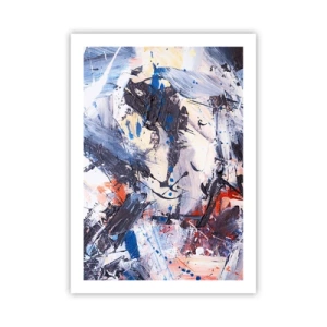 Poster - Abstrakte Komposition in Blau- und Orangetönen - 50x70cm - Verrückter Tanz der Abstraktion - Moderne Wanddekoration für Wohnzimmer und Schlafzimmer ARTTOR