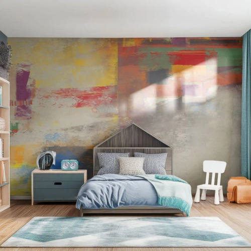 Fototapete Premium Canvas - Bunte Abstraktion mit geometrischen Formen - 100x70cm - Geometrie der Farben - Moderne Wanddekoration für Wohnzimmer und Schlafzimmer ARTTOR