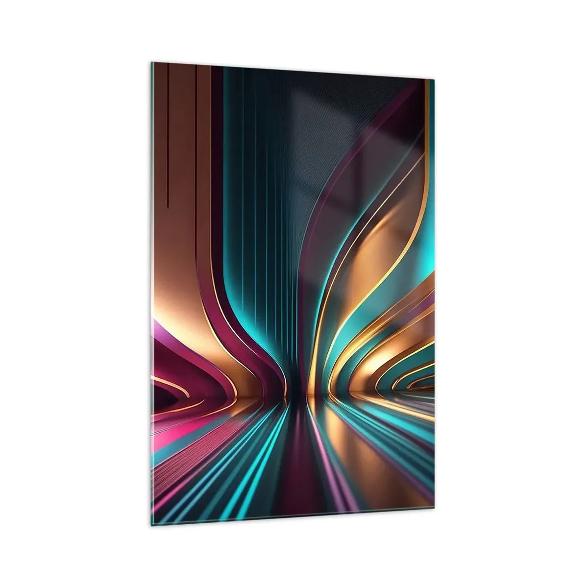 Glasbild - Bild auf glas - Futuristische Abstraktion mit intensiven Farben und Kurven - 70x100cm - Architektur des Lichts - Moderne Wanddekoration für Wohnzimmer und Schlafzimmer ARTTOR