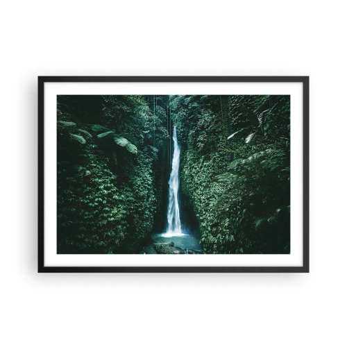 Poster in einem schwarzem Rahmen - Ein Wasserfall, umgeben von dichter tropischer Vegetation - 70x50cm - Tropisches Spa - Moderne Wanddekoration für Wohnzimmer und Schlafzimmer ARTTOR