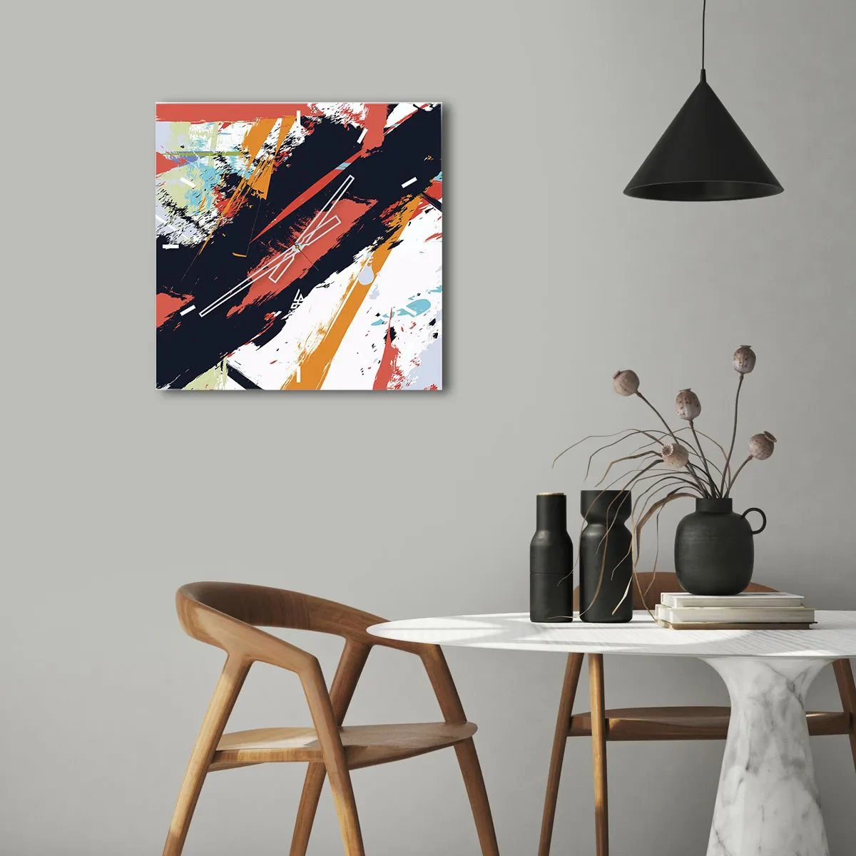 Wanduhr - Glasuhr - Dynamische Komposition - 30x30 cm