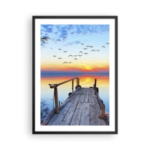 Poster in einem schwarzem Rahmen - Pier am See bei Sonnenuntergang - 50x70cm - Es ist Zeit, zurückzukehren ... - Moderne Wanddekoration für Wohnzimmer und Schlafzimmer ARTTOR
