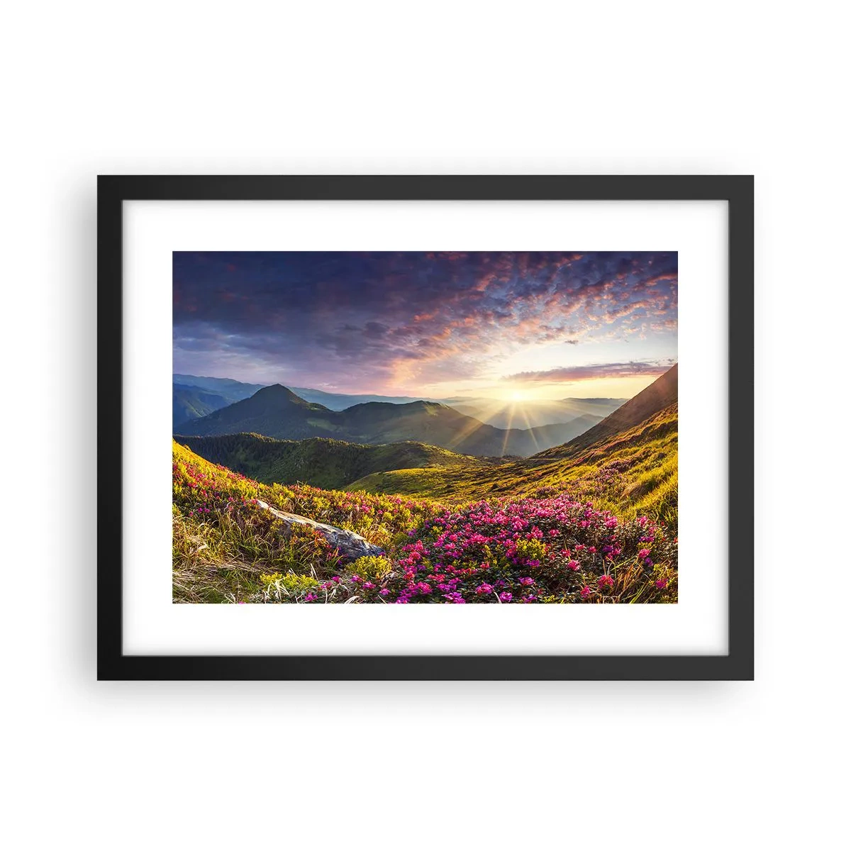 Poster in einem schwarzem Rahmen - Frische am Bergmorgen - 40x30 cm