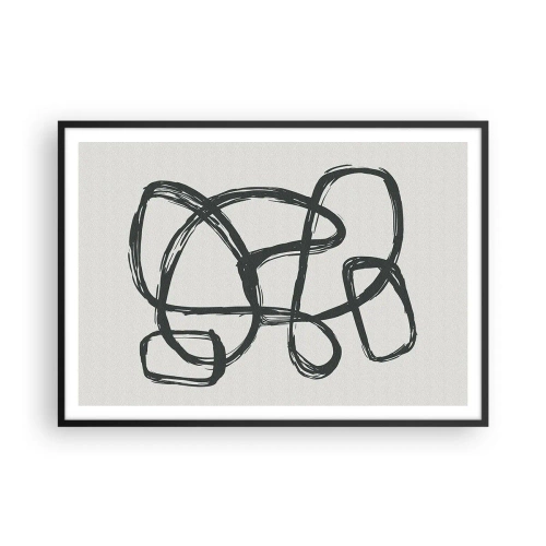 Poster in einem schwarzem Rahmen - Abstrakte Linien erzeugen Freiformformen auf hellem Hintergrund - 100x70cm - Schleifenabstraktion - Moderne Wanddekoration für Wohnzimmer und Schlafzimmer ARTTOR
