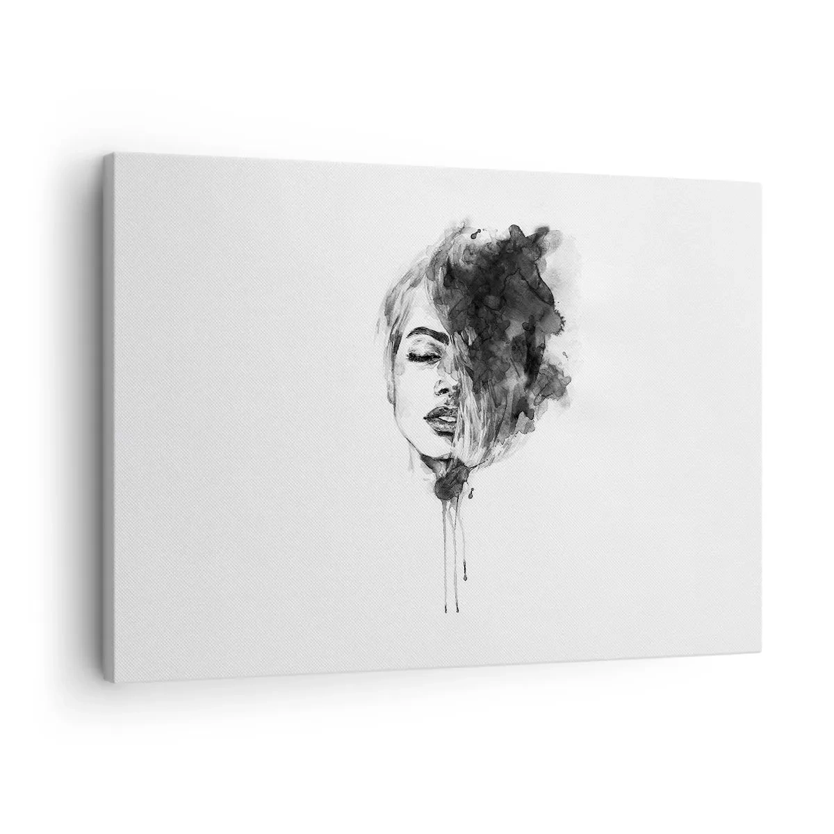 Bild auf Leinwand - Leinwandbild - Künstlerisches Frauenporträt in Aquarelltechnik mit abstrakten Details - 70x50cm - Wovon träumt das Mädchen - Moderne Wanddekoration für Wohnzimmer und Schlafzimmer ARTTOR