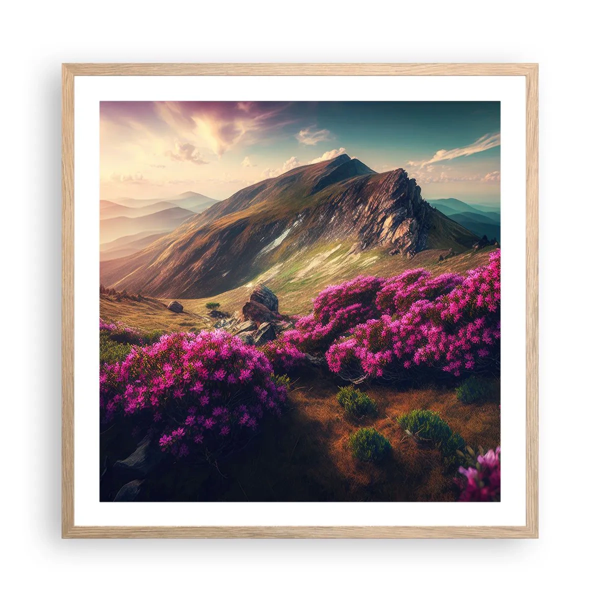 Poster in einem Rahmen aus heller Eiche - Sommer in den Bergen - 60x60 cm