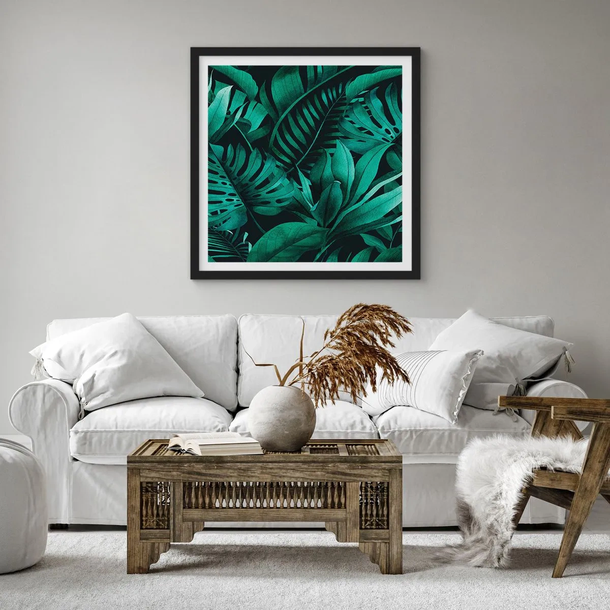 Poster in einem schwarzem Rahmen - Die Tiefe des tropischen Grüns - 40x40 cm