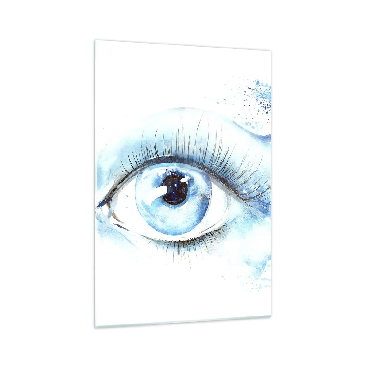 Glasbild - Bild auf glas - Künstlerisches Aquarell eines Auges mit einer dynamischen Welle - 70x100cm - Tauchen Sie ein in das Blau der Blicke - Moderne Wanddekoration für Wohnzimmer und Schlafzimmer ARTTOR