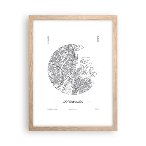 Poster in einem Rahmen aus heller Eiche - Anatomie von Kopenhagen - 30x40 cm