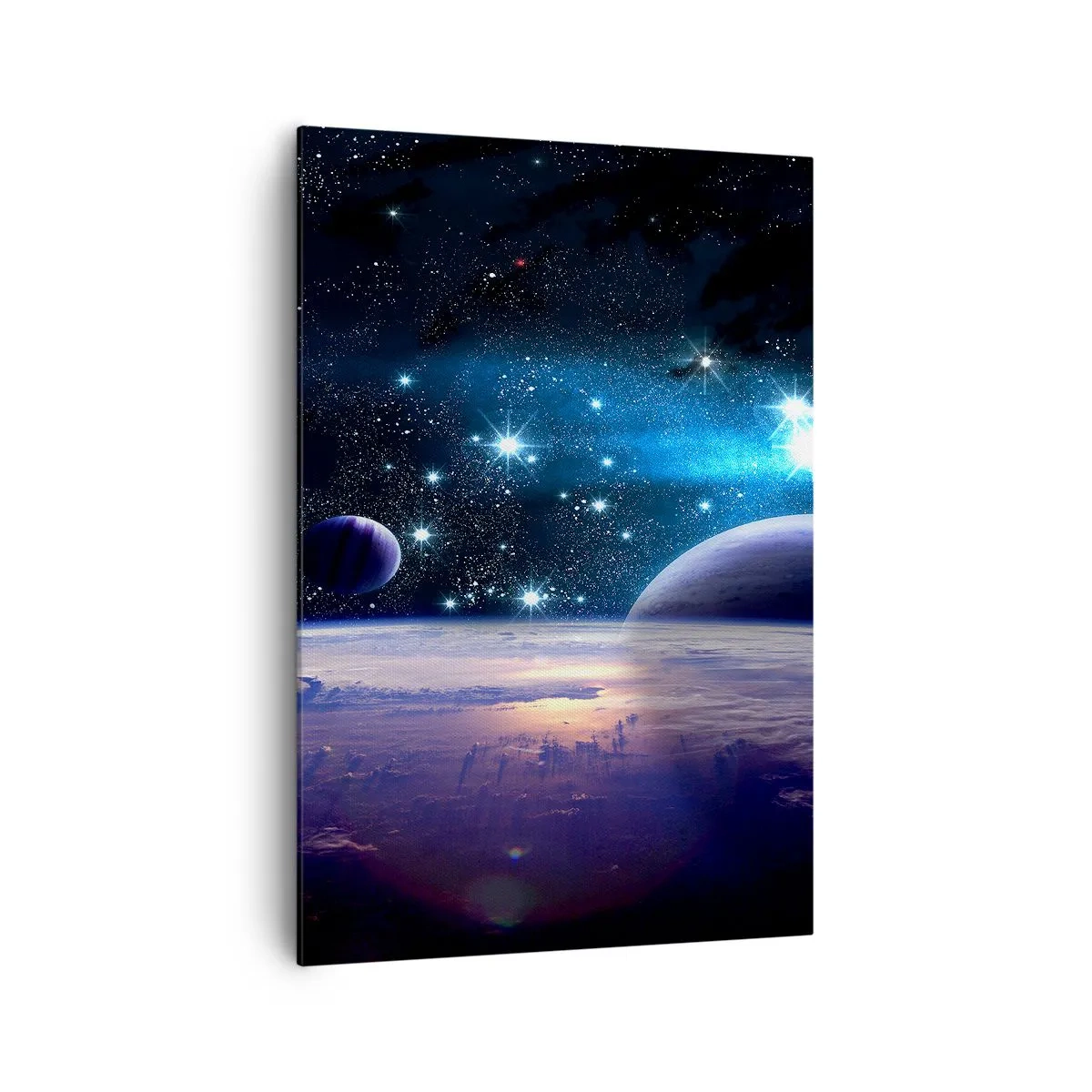 Bild auf Leinwand - Leinwandbild - Ein Blick in den Weltraum mit Planeten und Sternen - 70x100cm - Noch allein? - Moderne Wanddekoration für Wohnzimmer und Schlafzimmer ARTTOR