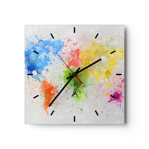 Wanduhr - Glasuhr - Eine Weltkarte in farbenfroher Aquarell-Interpretation - 30x30cm - Alle Farben der Welt - Moderne Wanddekoration für Wohnzimmer und Schlafzimmer ARTTOR