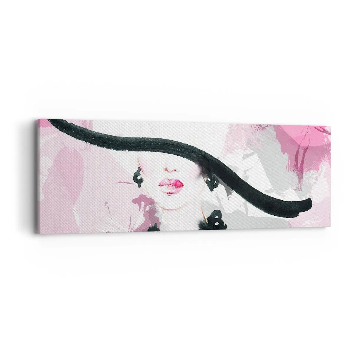 Bild auf Leinwand - Leinwandbild - Bildnis einer Dame in Schwarz und Pink - 90x30 cm