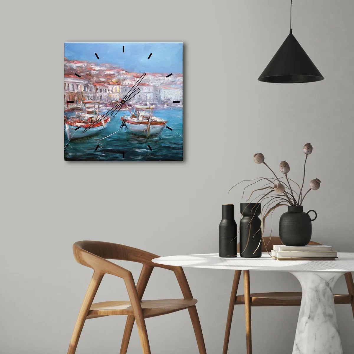 Wanduhr - Glasuhr - Italienische Bucht - 40x40 cm