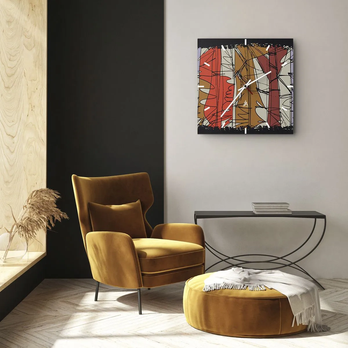 Wanduhr - Glasuhr - Abstrakte Komposition in intensiven Farben - 30x30cm - Spontane Komposition - Moderne Wanddekoration für Wohnzimmer und Schlafzimmer ARTTOR