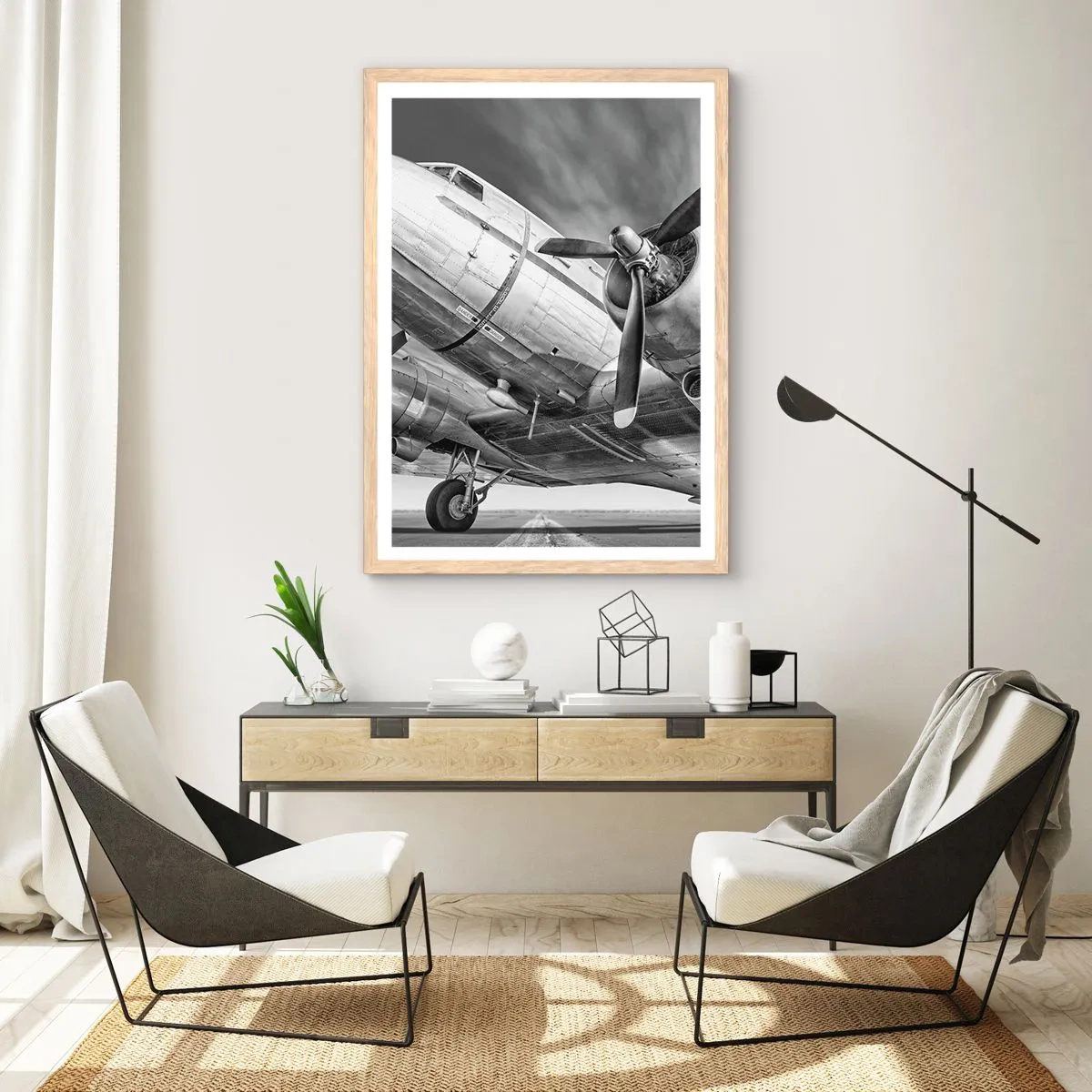 Poster in einem Rahmen aus heller Eiche - Immer flugbereit - 70x100 cm