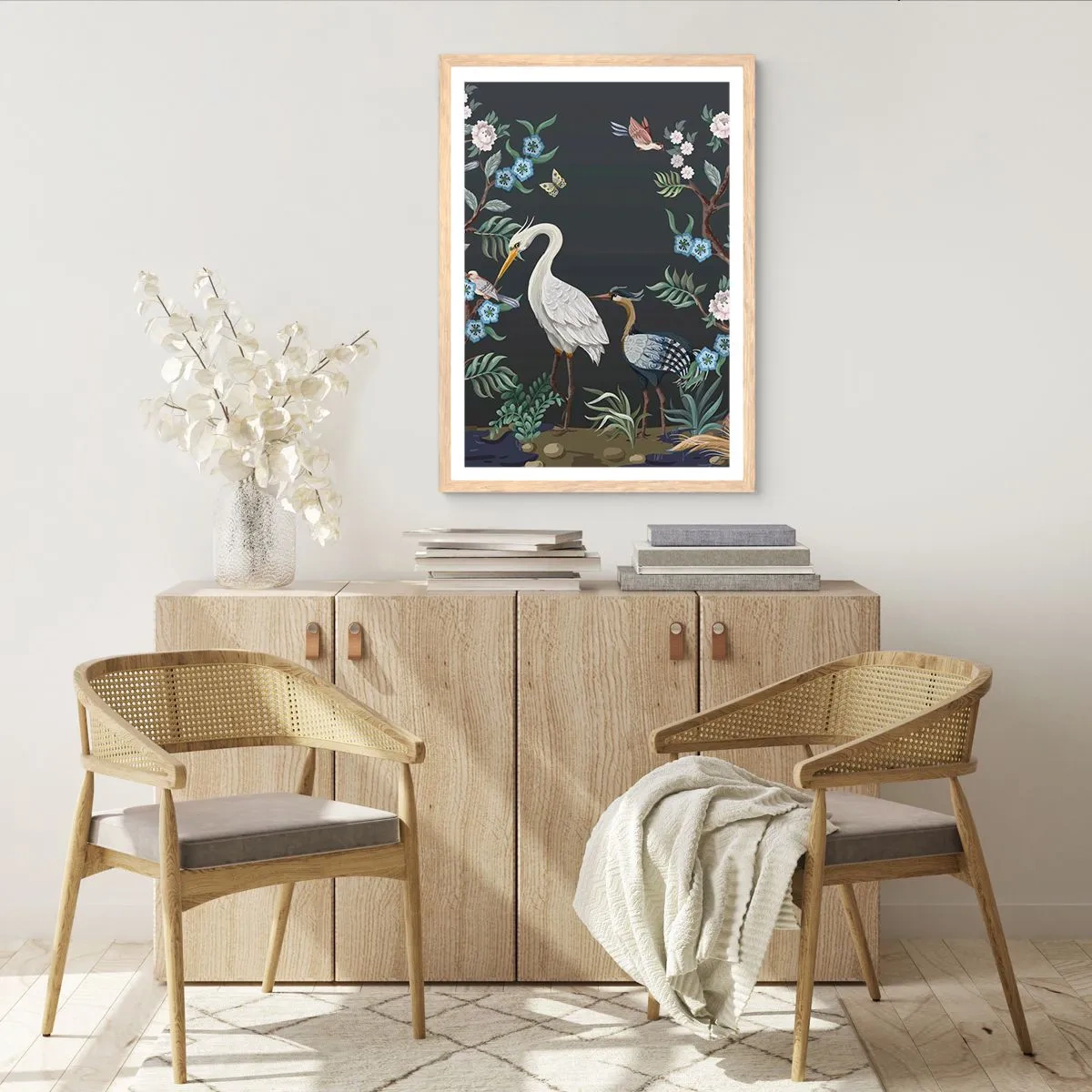 Poster in einem Rahmen aus heller Eiche - Vogelparade - 70x100 cm