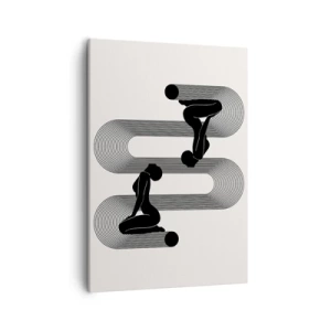 Bild auf Leinwand - Leinwandbild - Schwarze Silhouetten mit geometrischen Linien auf hellem Hintergrund - 50x70cm - Sinnliche Symmetrie - Moderne Wanddekoration für Wohnzimmer und Schlafzimmer ARTTOR