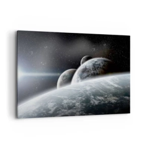 Bild auf Leinwand - Leinwandbild - Planeten im Weltraum vor dem Hintergrund von Sternen und Galaxien - 120x80cm - Kosmische Musik der Sphären - Moderne Wanddekoration für Wohnzimmer und Schlafzimmer ARTTOR