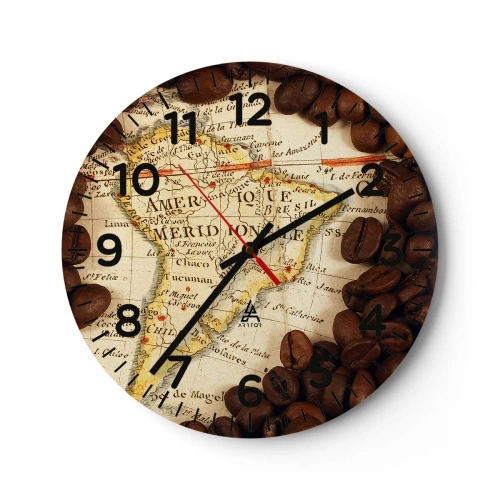 Wanduhr - Glasuhr - Woher kommt der beste Kaffee? - 40x40 cm