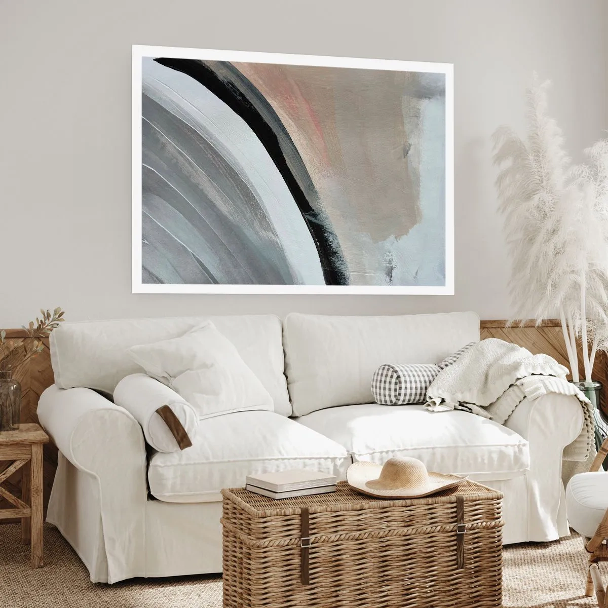 Poster - Abstrakter Bogen in Schwarz-, Grau- und Beigetönen - 100x70cm - Komposition: Bogen aus Schwarz und Grau - Moderne Wanddekoration für Wohnzimmer und Schlafzimmer ARTTOR