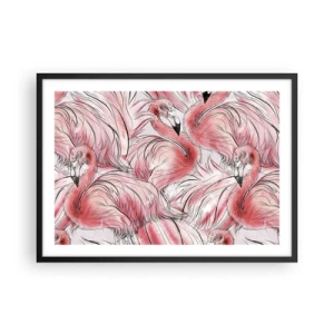 Poster in einem schwarzem Rahmen - Zarte Zeichnungen von rosa Flamingos - 70x50cm - Bird Corps de Ballet - Moderne Wanddekoration für Wohnzimmer und Schlafzimmer ARTTOR