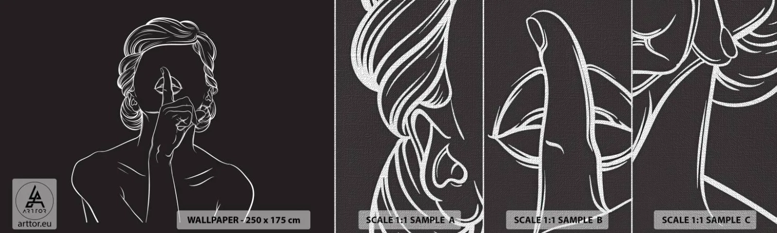 Fototapeten Muster Premium Canvas - Schönheit erblüht in der Stille - Frau, Zeichnung, Linie - 100x30 cm