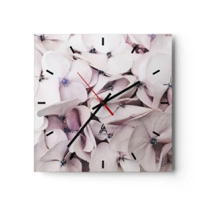 Wanduhr - Glasuhr - Zarte weiße Hortensien in Pastelltönen - 30x30cm - In einer Blumenflut - Moderne Wanddekoration für Wohnzimmer und Schlafzimmer ARTTOR