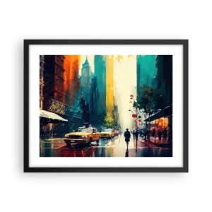 Poster in einem schwarzem Rahmen - New York – selbst der Regen ist hier bunt - 50x40 cm