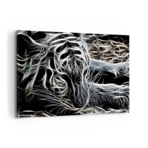 Bild auf Leinwand - Leinwandbild - Ein abstraktes Muster, das die Silhouette einer Katze auf schwarzem Hintergrund darstellt. - 100x70cm - Eine Studie über die Leichtigkeit der Katze - Moderne Wanddekoration für Wohnzimmer und Schlafzimmer ARTTOR