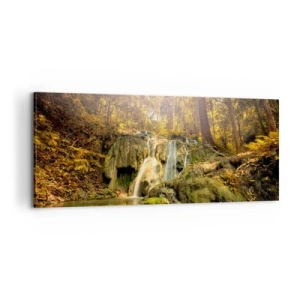 Bild auf Leinwand - Leinwandbild - Waldkaskade im Grünen - 100x40 cm