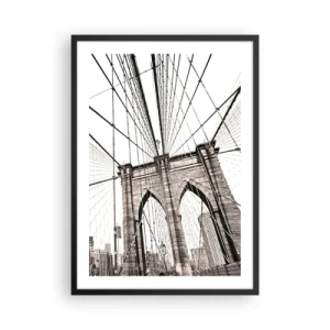 Poster in einem schwarzem Rahmen - Schwarzweißfotografie der Brücke aus der Perspektive des Fußgängerstegs. - 50x70cm - New Yorker Kathedrale - Moderne Wanddekoration für Wohnzimmer und Schlafzimmer ARTTOR
