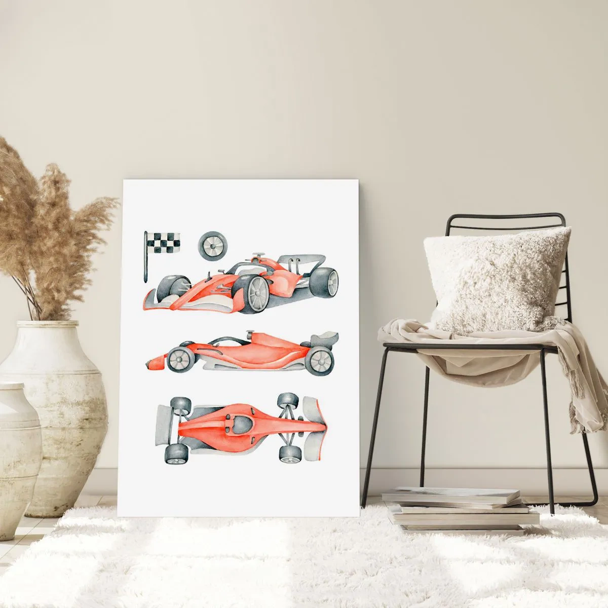 Poster - Aquarell-Illustration eines Rennwagens - 50x70cm - Dem Traum folgen - Moderne Wanddekoration für Wohnzimmer und Schlafzimmer ARTTOR