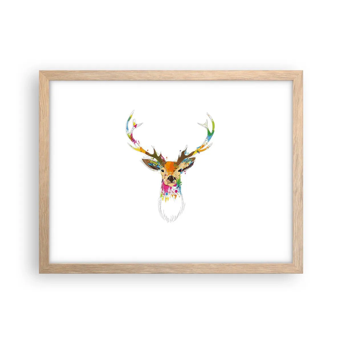 Poster in einem Rahmen aus heller Eiche - Ein mildes Reh in Farbe getaucht - 40x30 cm