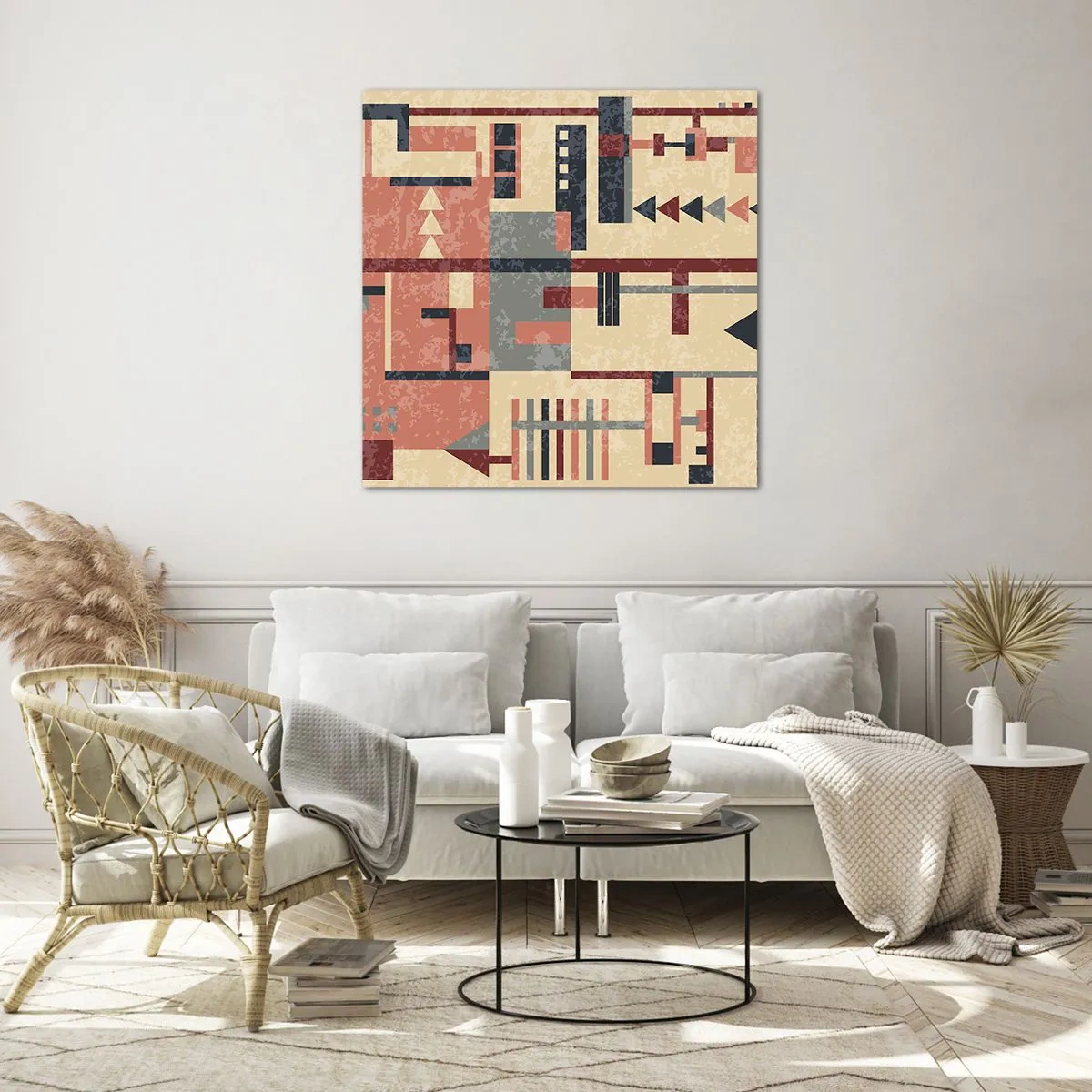 Glasbild - Bild auf glas - Eine Kombination aus Vertikalen und Ebenen - 70x70 cm