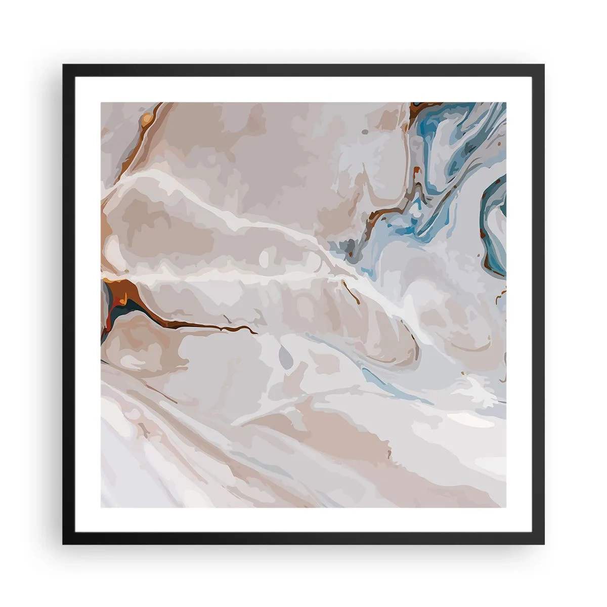 Poster in einem schwarzem Rahmen - Blau schlängelt sich unter dem Weiß - 60x60 cm