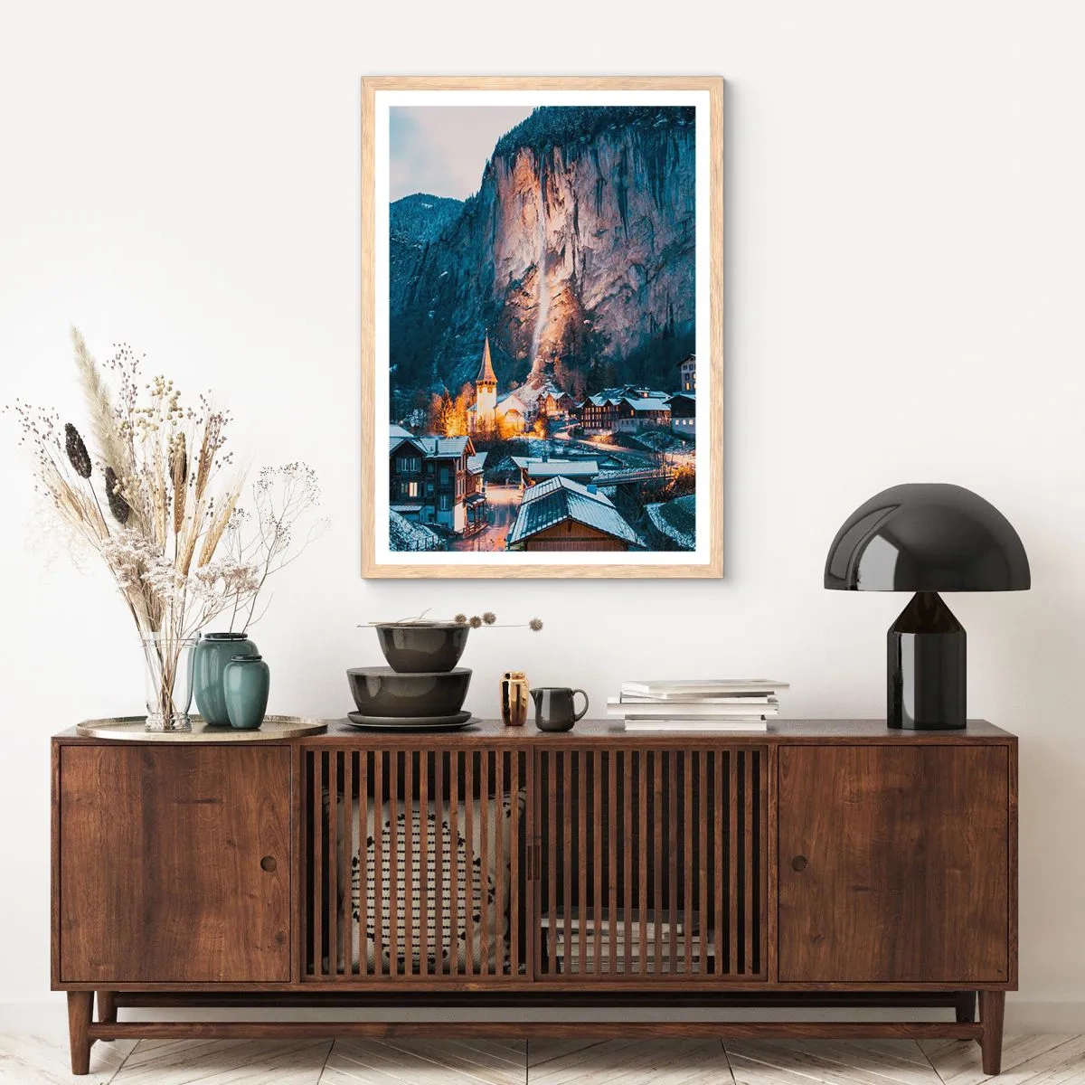 Poster in einem Rahmen aus heller Eiche - Der leuchtende Geist des Winters - 40x50 cm