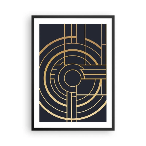 Poster in einem schwarzem Rahmen - Geometrisches Art-Deco-Muster mit goldenen Elementen auf dunklem Hintergrund - 50x70cm - Wendungen der Dinge - Moderne Wanddekoration für Wohnzimmer und Schlafzimmer ARTTOR