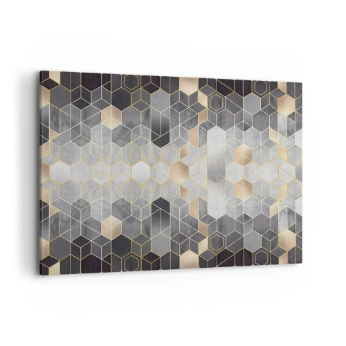 Bild auf Leinwand - Leinwandbild - Geometrisches Muster in goldenen Farbtönen - 120x80cm - Diamant-Komposition - Moderne Wanddekoration für Wohnzimmer und Schlafzimmer ARTTOR