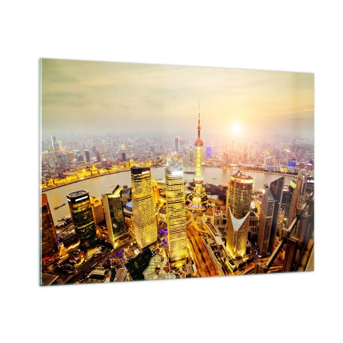 Glasbild - Bild auf glas - Panorama der Stadt bei Sonnenuntergang mit Wolkenkratzern - 100x70cm - Asiatischer Traum - Moderne Wanddekoration für Wohnzimmer und Schlafzimmer ARTTOR