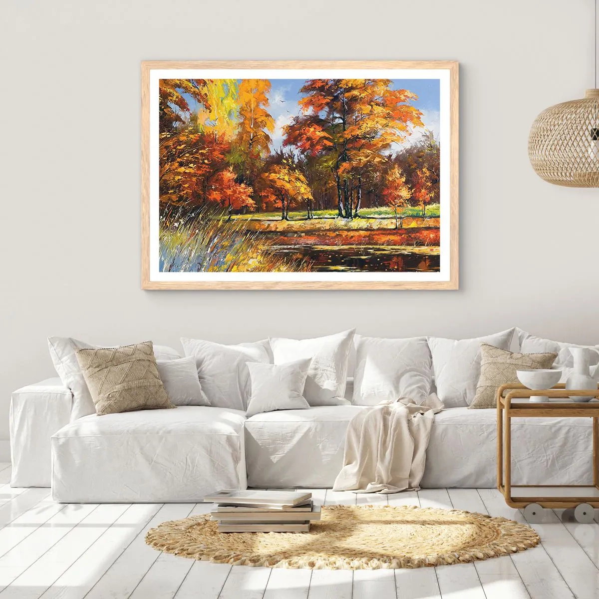 Poster in einem Rahmen aus heller Eiche - Landschaft in Gold und Bronze - 40x30 cm
