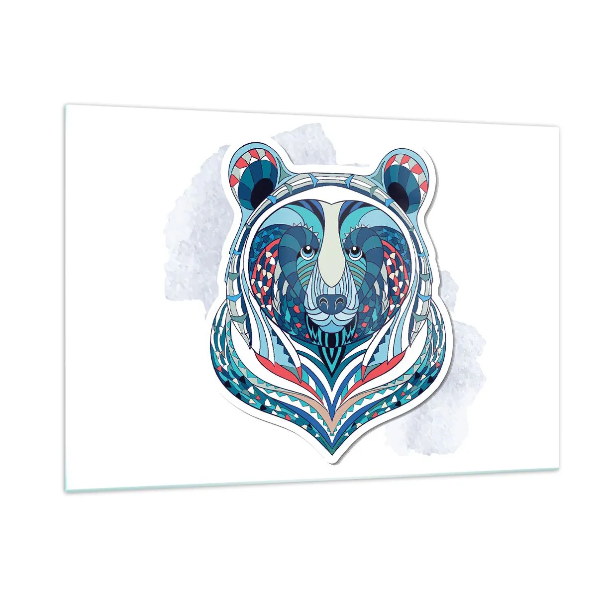 Glasbild - Bild auf glas - Ein farbenfrohes, geometrisches Porträt eines Teddybären - 120x80cm - Eviva Grönland! - Moderne Wanddekoration für Wohnzimmer und Schlafzimmer ARTTOR