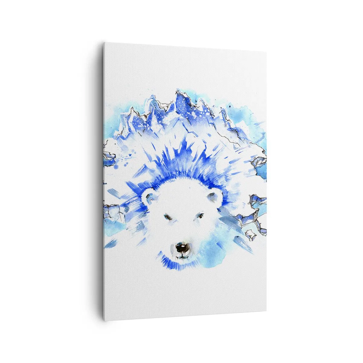 Bild auf Leinwand - Leinwandbild - Künstlerische Aquarellmalerei eines Eisbären mit eisigem Motiv - 80x120cm - Der König der Arktis in einer Eiskrone - Moderne Wanddekoration für Wohnzimmer und Schlafzimmer ARTTOR
