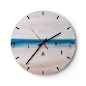 Wanduhr - Glasuhr - Figuren, die am Strand spazieren gehen und das ruhige Meer betrachten - 30x30cm - Natürliches Bedürfnis - Moderne Wanddekoration für Wohnzimmer, Küche und Schlafzimmer ARTTOR