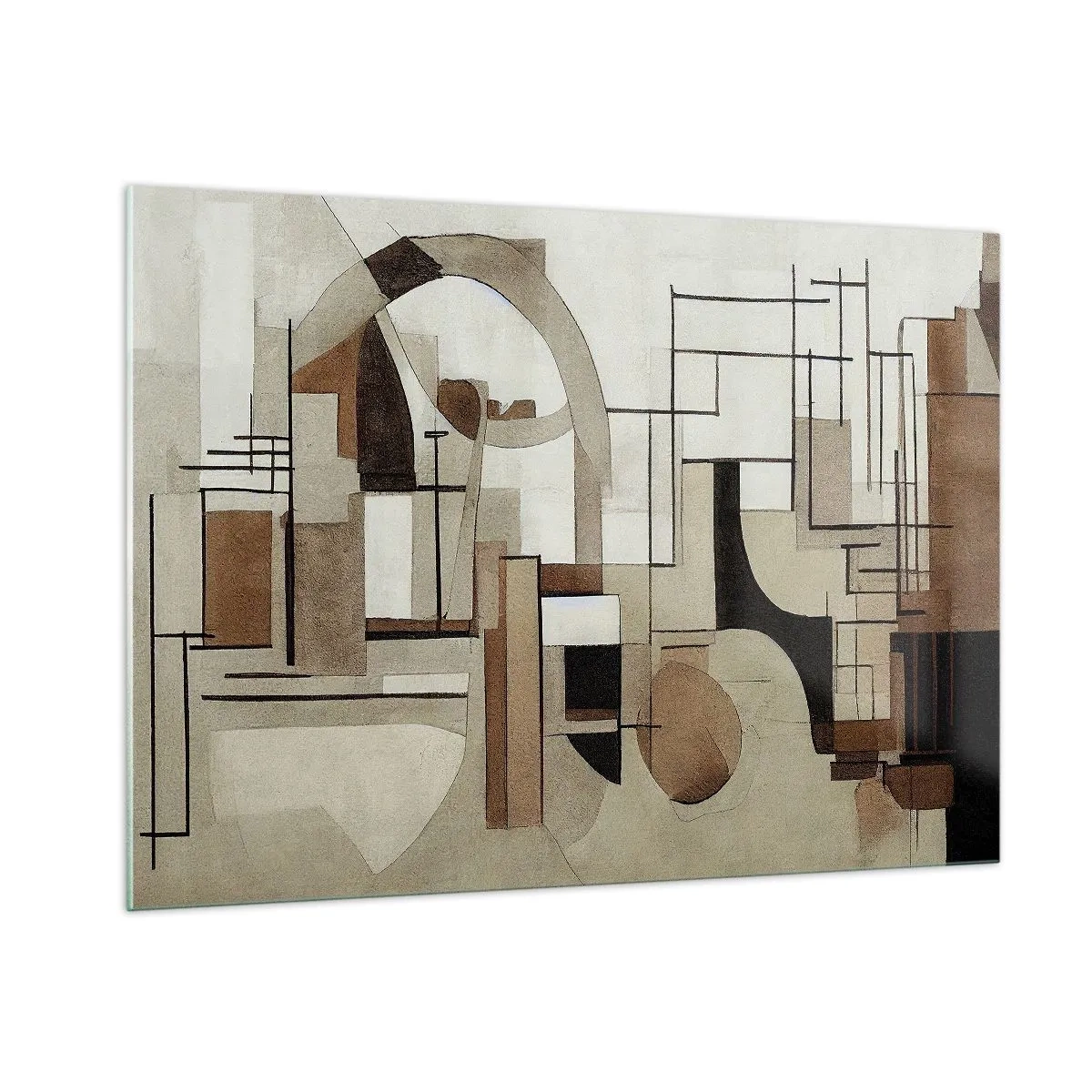 Glasbild - Bild auf glas - Geometrische Landschaft in Braun- und Beigetönen - 100x70cm - Stadtbild 2.0 - Moderne Wanddekoration für Wohnzimmer und Schlafzimmer ARTTOR